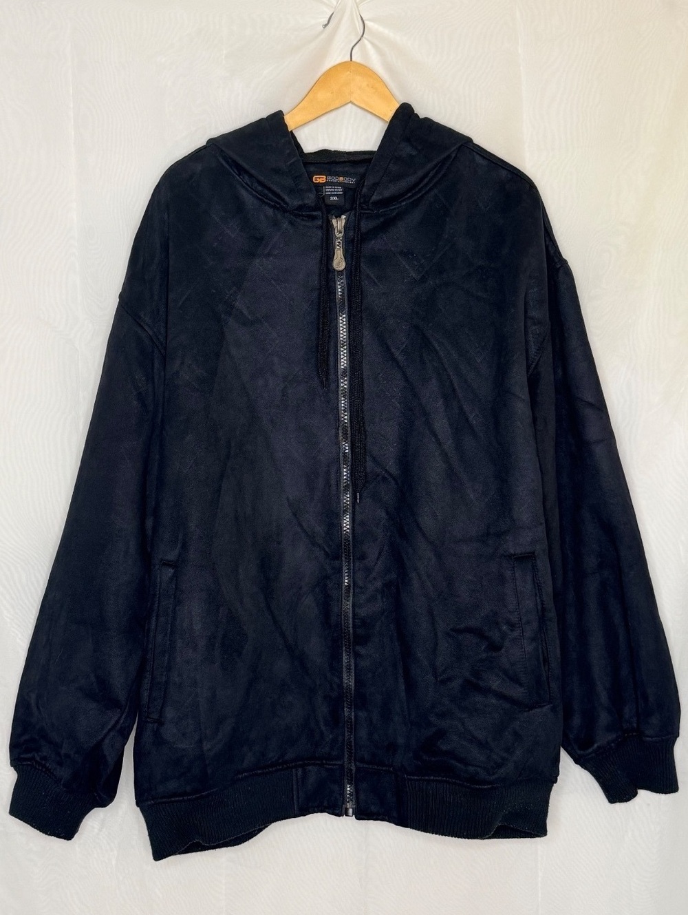Y2K Vintage GodBody Faux Suede Hooded Jacket 3XL Black